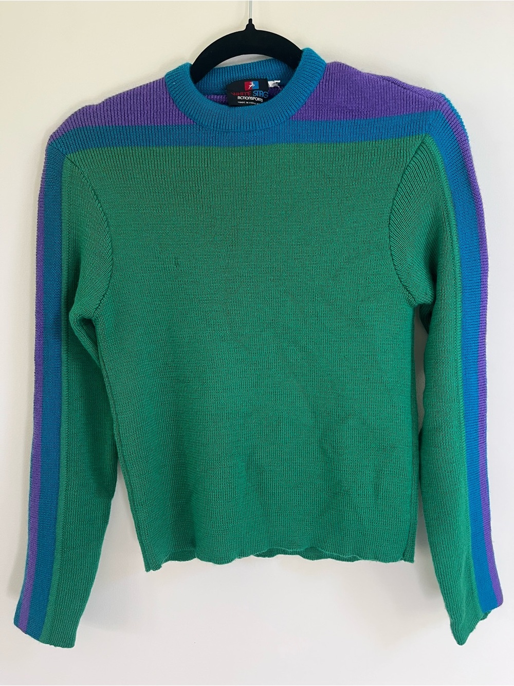 Vintage 80’s White Stag 100% Wool Green, Teal & Purple Crewneck Sweater